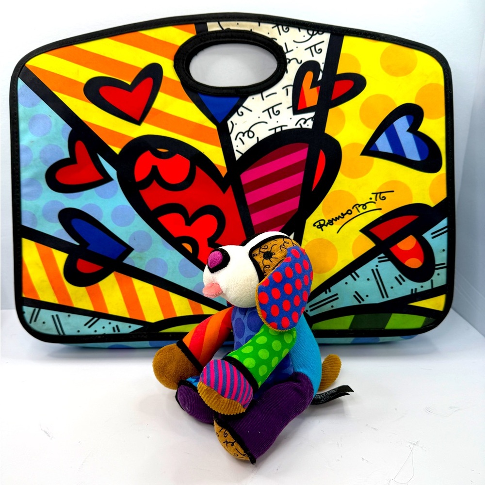 Romero Britto “A New Day” Popplush Pablo Dog 6” Plush & Neoprene Tote Bag